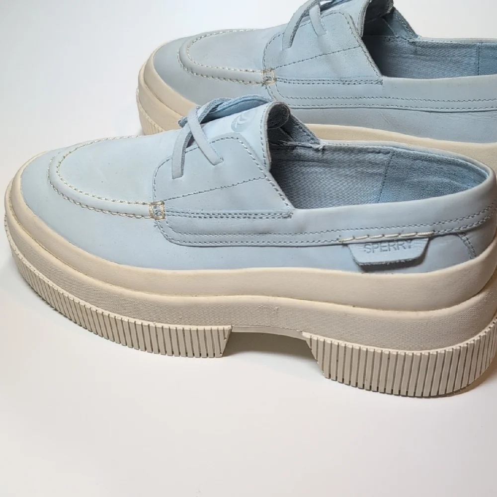 Sperry Women's Baby Blue Platform Leather Boat Shoes